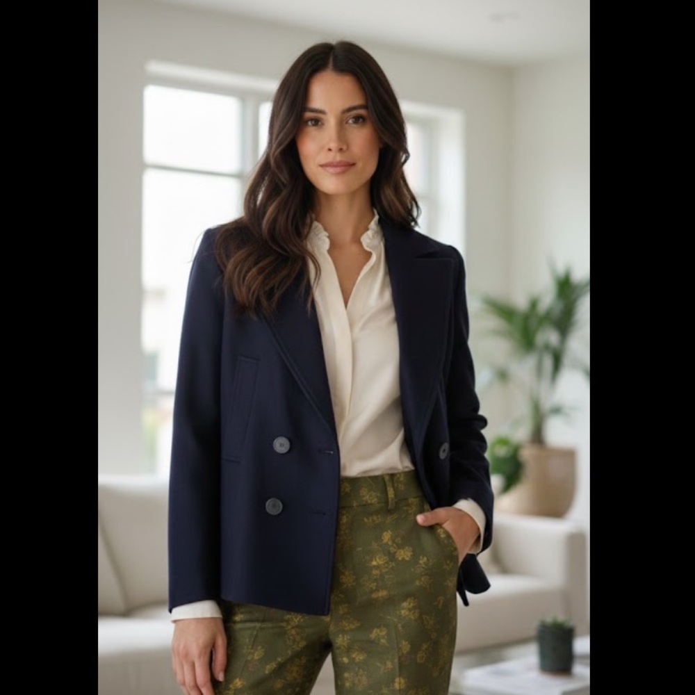 Zara Navy Blazer with Olive Floral Pants